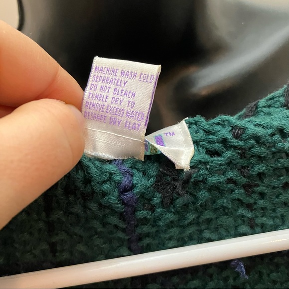 Kenji vintage green and blue button down hand-knitted cardigan sweater, L - Picture 8 of 11